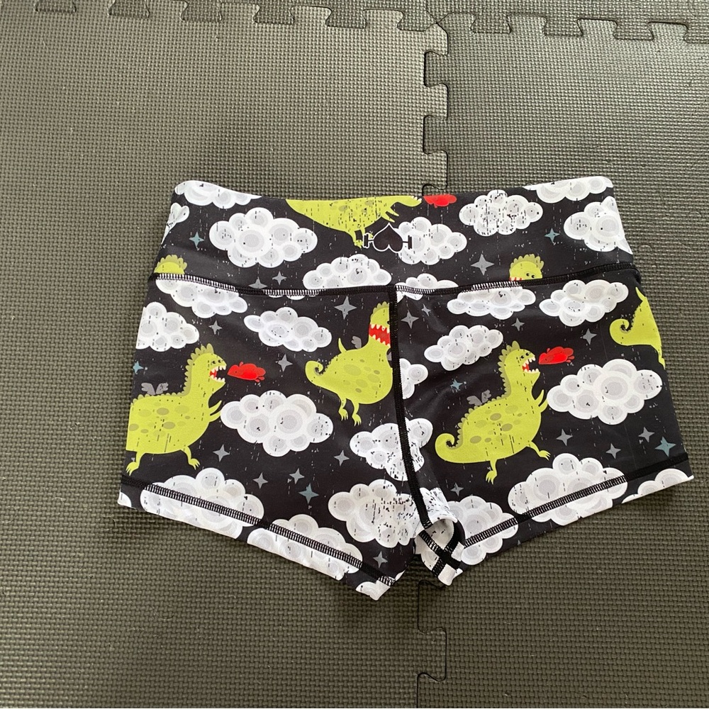Dinosaur Print Athletic Shorts - Black and Green